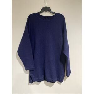 TWEEDS Vtg Navy 100% Wool Pullover Crewneck Fisherman Warm Winter Sweater Sz XL